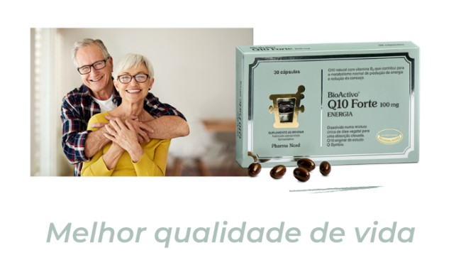 Coenzima Q10 e vitamina B12 que contribui para produção normal de energia Mais energia com BioActivo Q10 Forte 100 mg